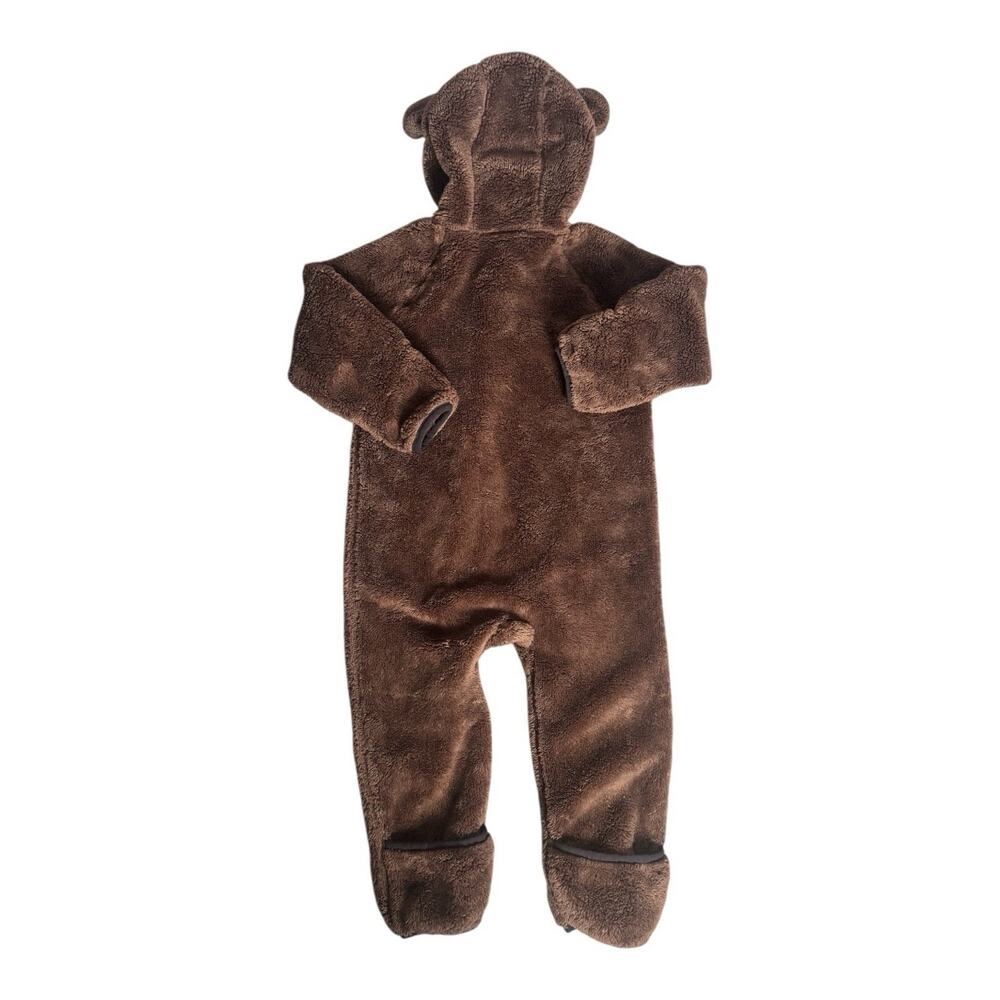 L.L. Bean Baby Hi Pile Fleece Bunting 12-18M Cozy Brown Bear Hood Zip Snowsuit - Picture 2 of 7